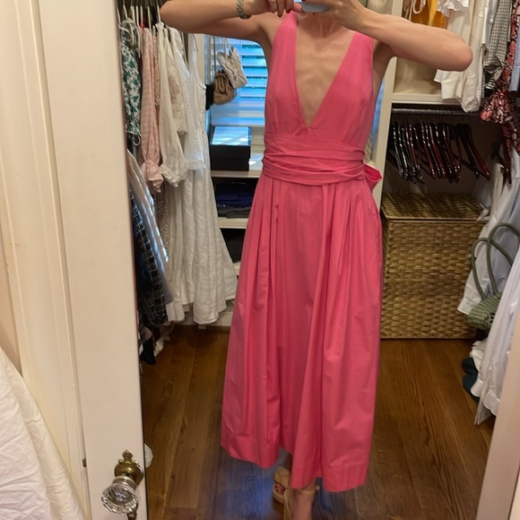 Pink midi party dress with removable bow sash - Picture 2 of 8